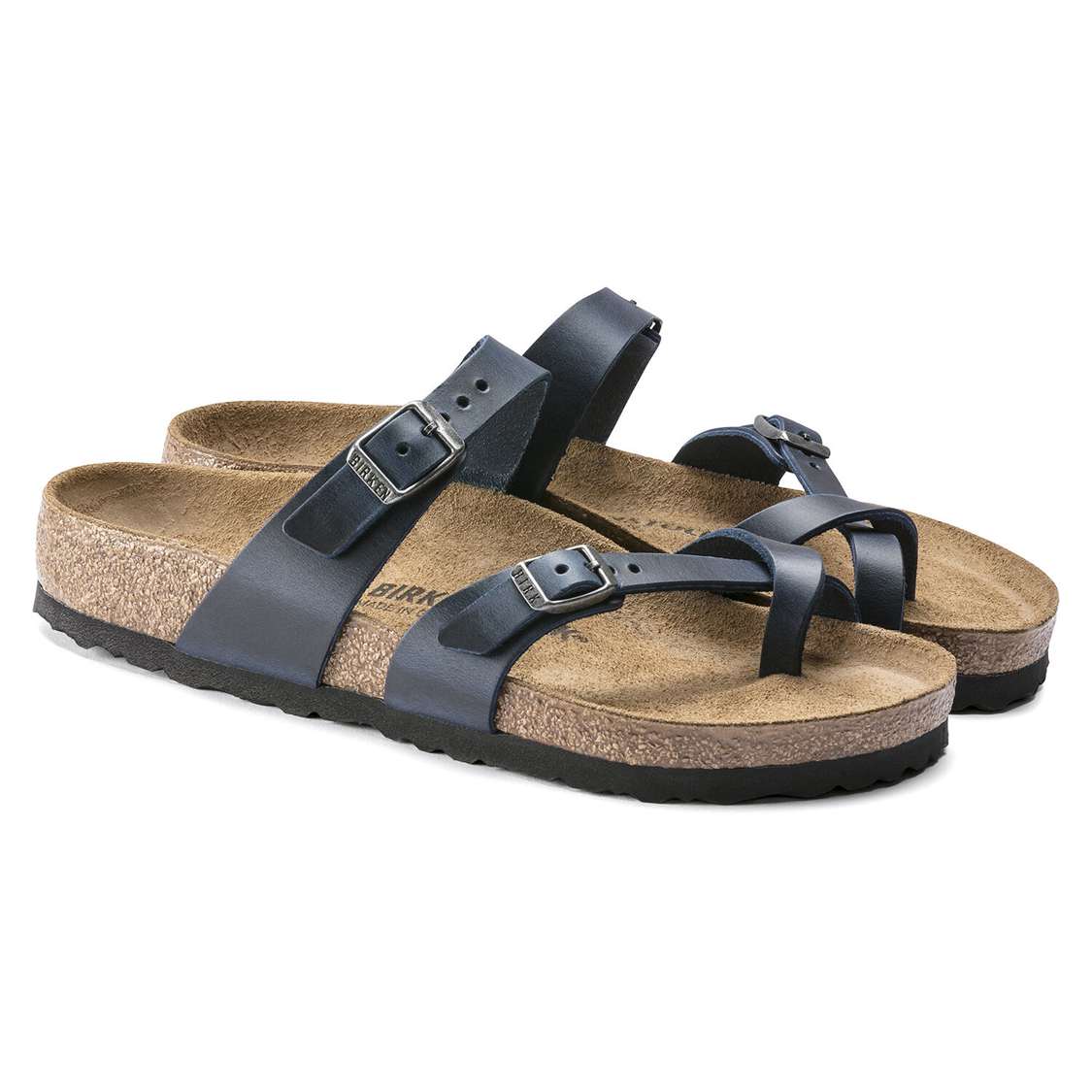 Birkenstock Mayari Oiled Leather Two Strap Sandals Blue | fOOrihb2rMC