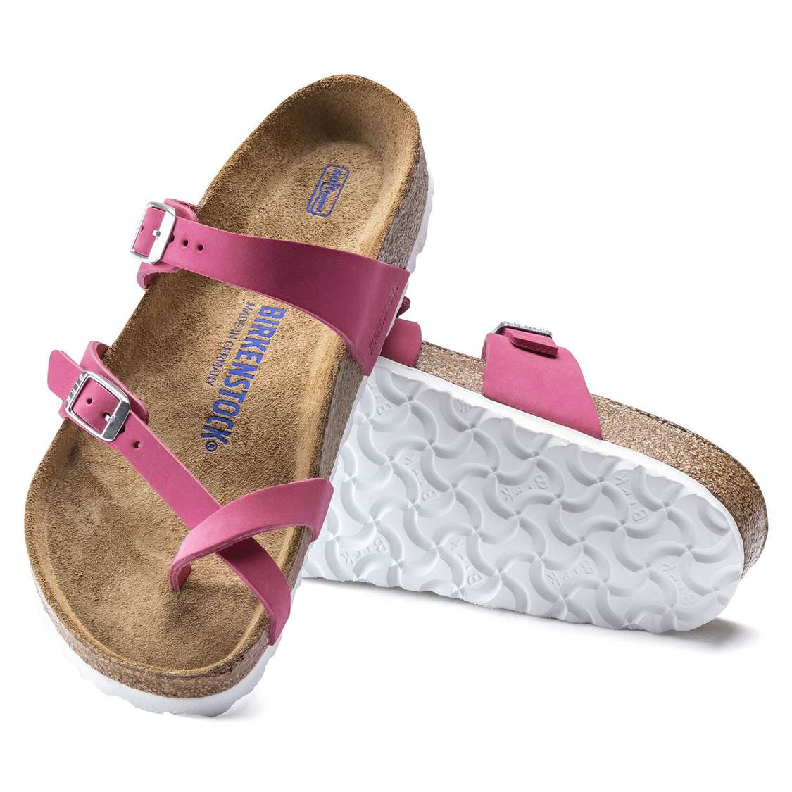 Birkenstock Mayari Soft Footbed Nubuck Leather Two Strap Sandals Fuchsia | 6Y45hZBytFs