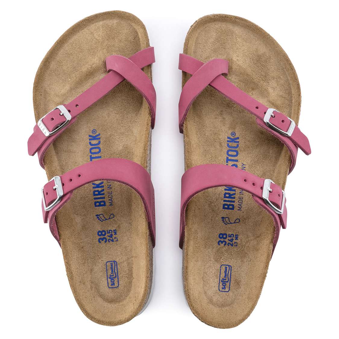 Birkenstock Mayari Soft Footbed Nubuck Leather Two Strap Sandals Fuchsia | 6Y45hZBytFs