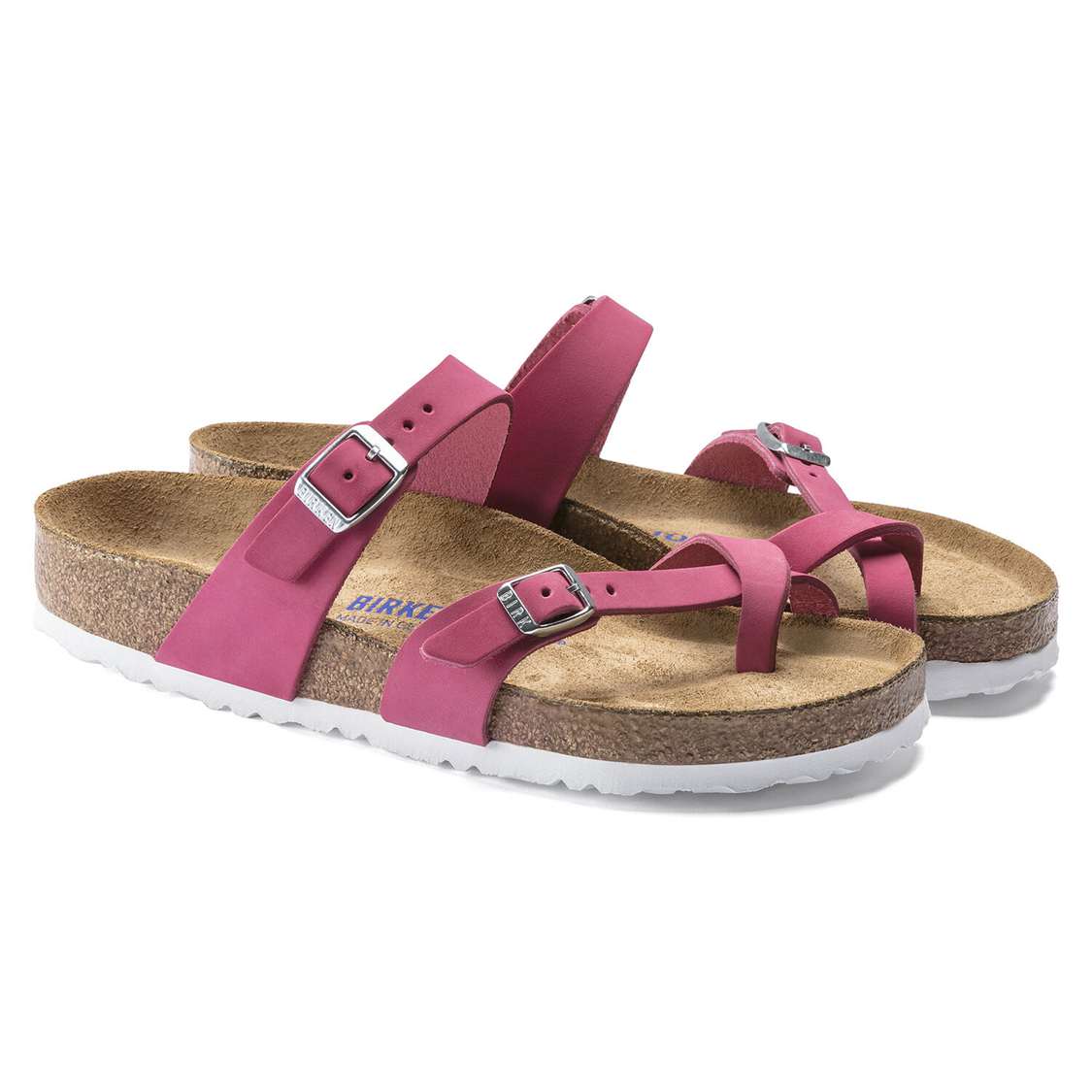 Birkenstock Mayari Soft Footbed Nubuck Leather Two Strap Sandals Fuchsia | 6Y45hZBytFs