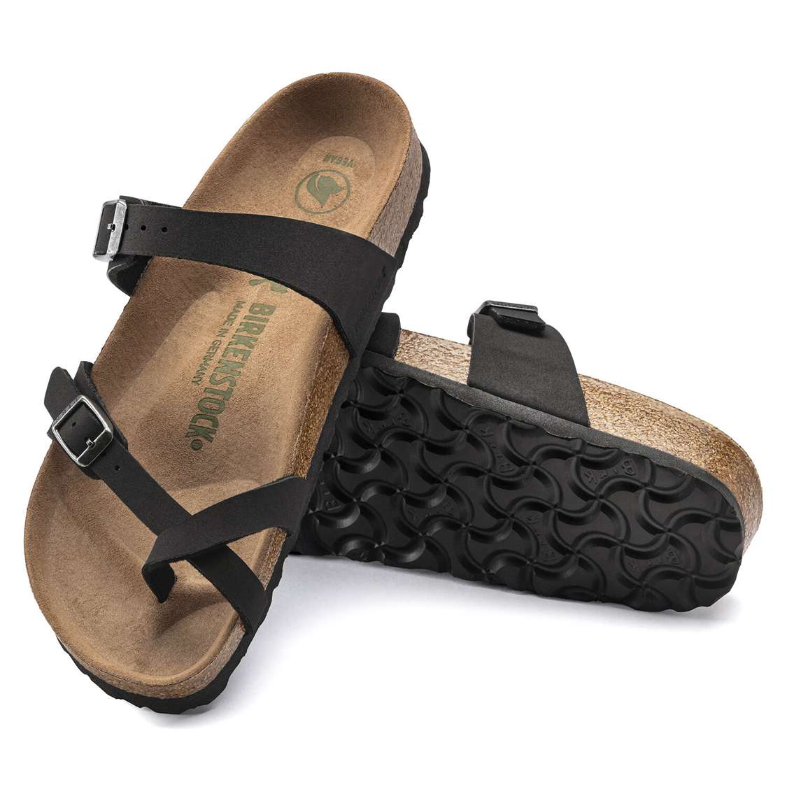 Birkenstock Mayari Vegan Birkibuc Multi Strap Sandals Black | 1A4IeuSUDyW