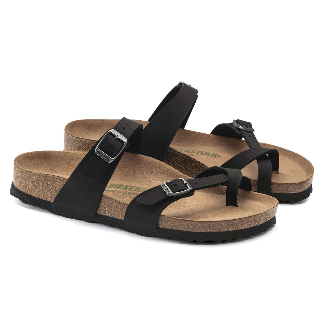 Birkenstock Mayari Vegan Birkibuc Multi Strap Sandals Black | 1A4IeuSUDyW