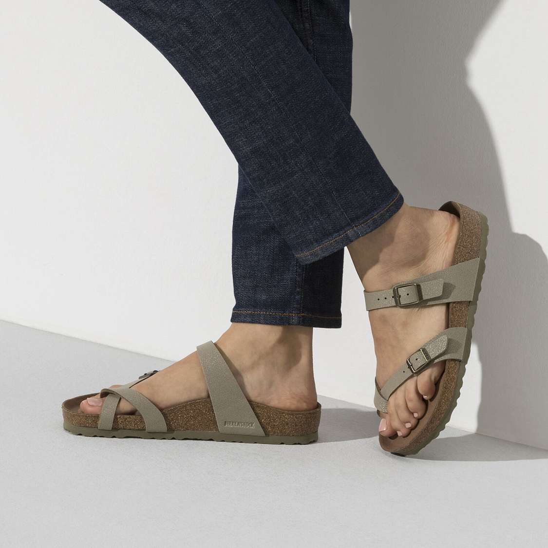 Birkenstock Mayari Vegan Birkibuc Multi Strap Sandals Khaki | ANiN1aNzvhG