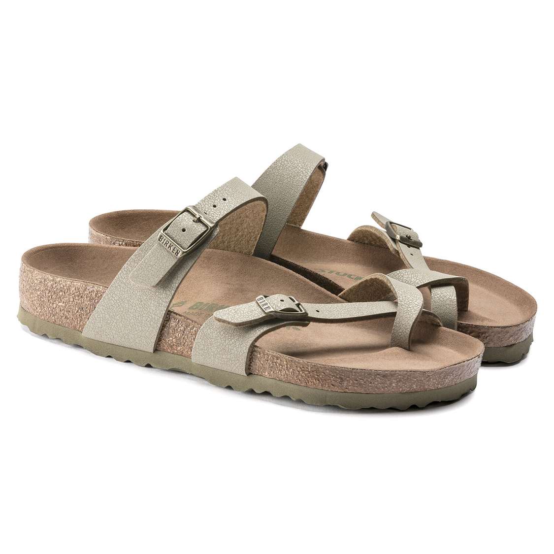 Birkenstock Mayari Vegan Birkibuc Multi Strap Sandals Khaki | ANiN1aNzvhG