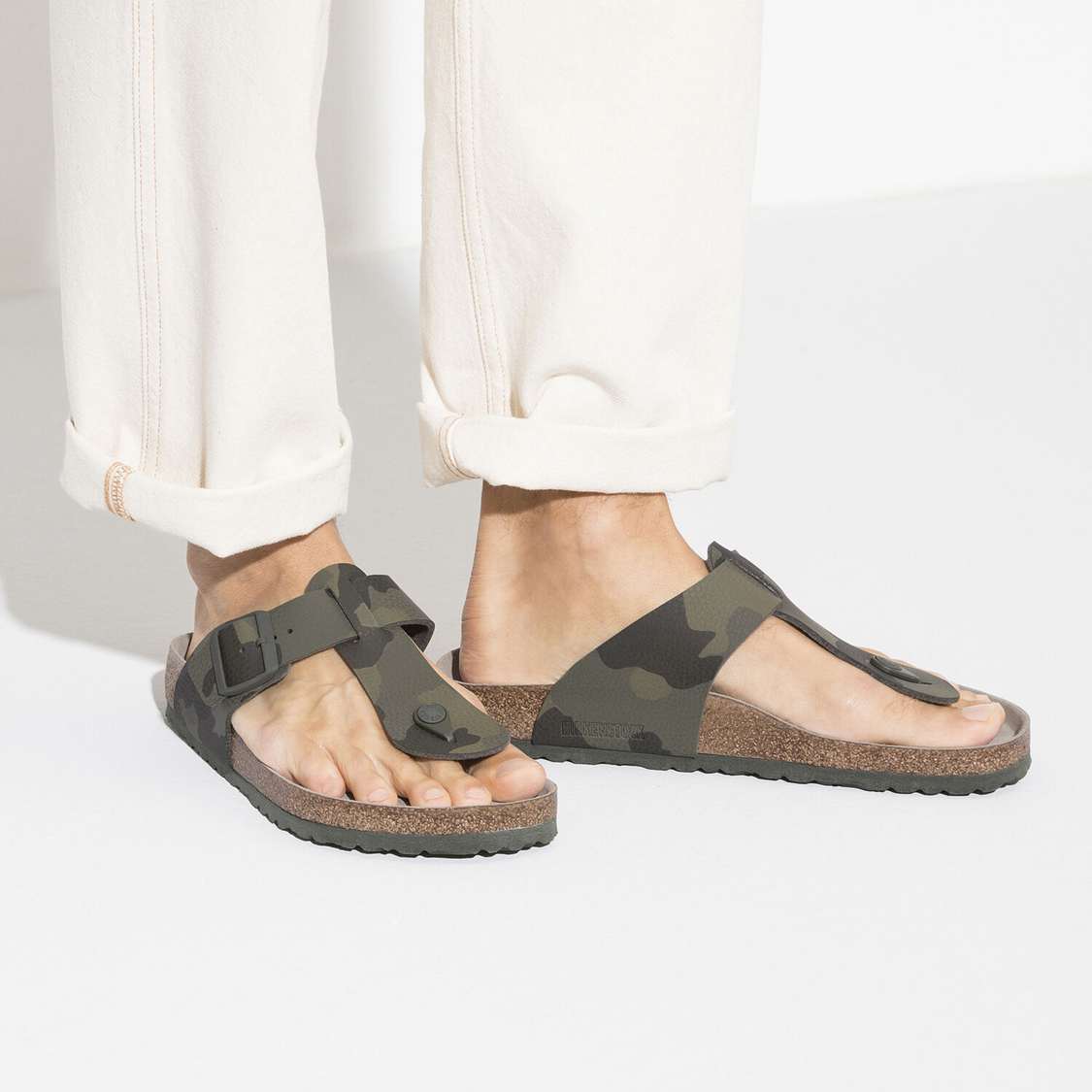 Birkenstock Medina Soft Footbed Birko-Flor One Strap Sandals Camo Green | Nj4YAFQVzBM