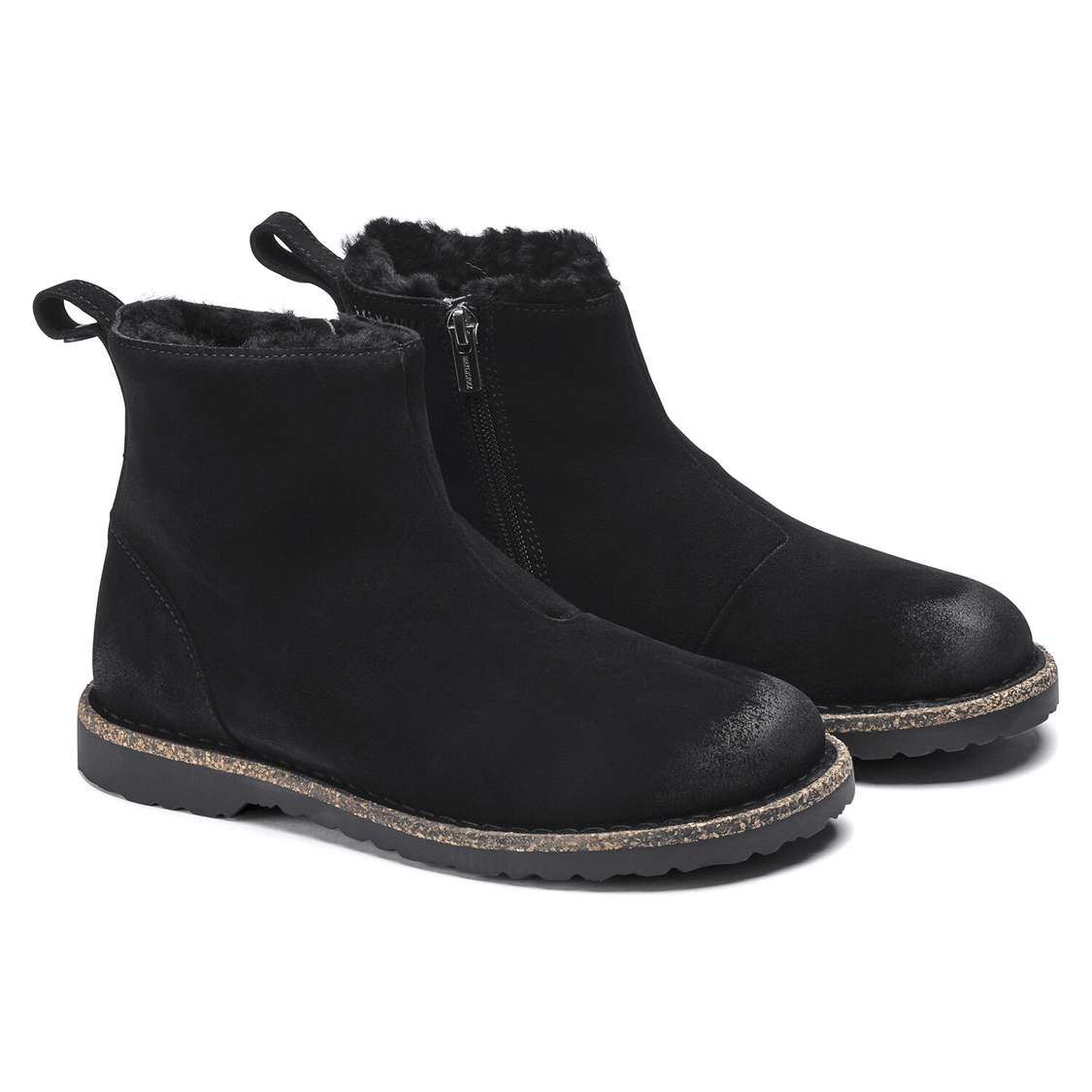 Birkenstock Melrose Shearling Suede Leather Boots Black | qcZ4NZTd3IL