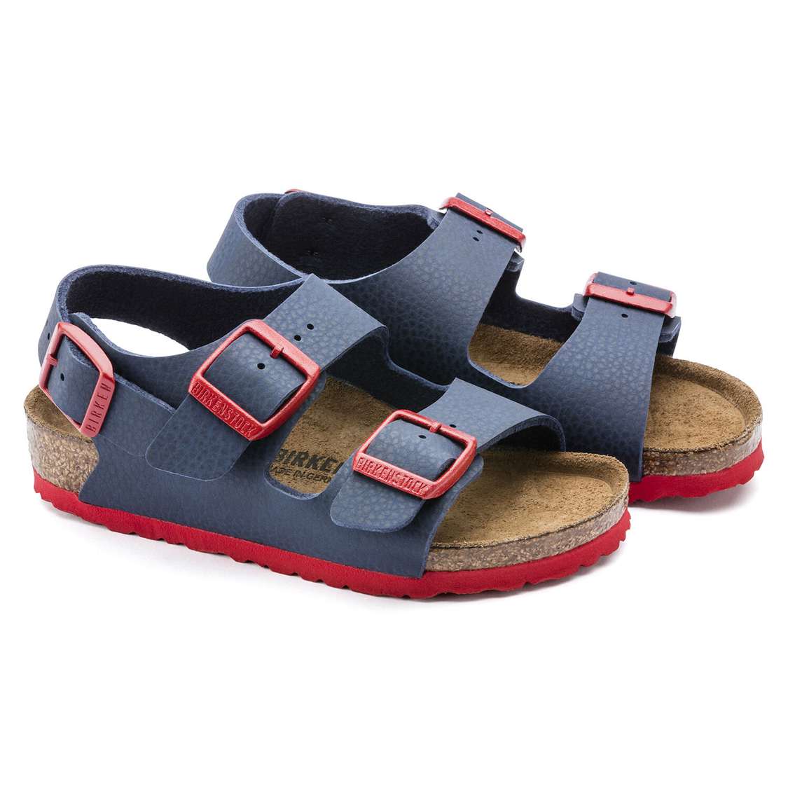 Birkenstock Milano Birko-Flor Boys Sandals Blue Red | wZC3X4jIJQh