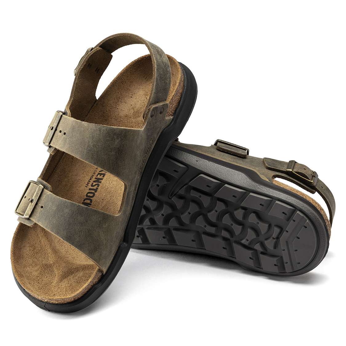 Birkenstock Milano Cross Town Oiled Leather Two Strap Sandals Khaki | paVDCbDgN6S