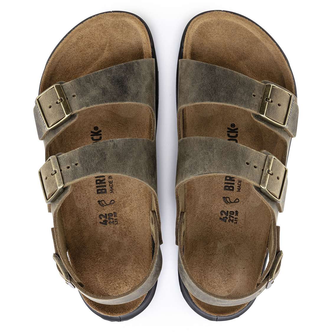 Birkenstock Milano Cross Town Oiled Leather Two Strap Sandals Khaki | paVDCbDgN6S