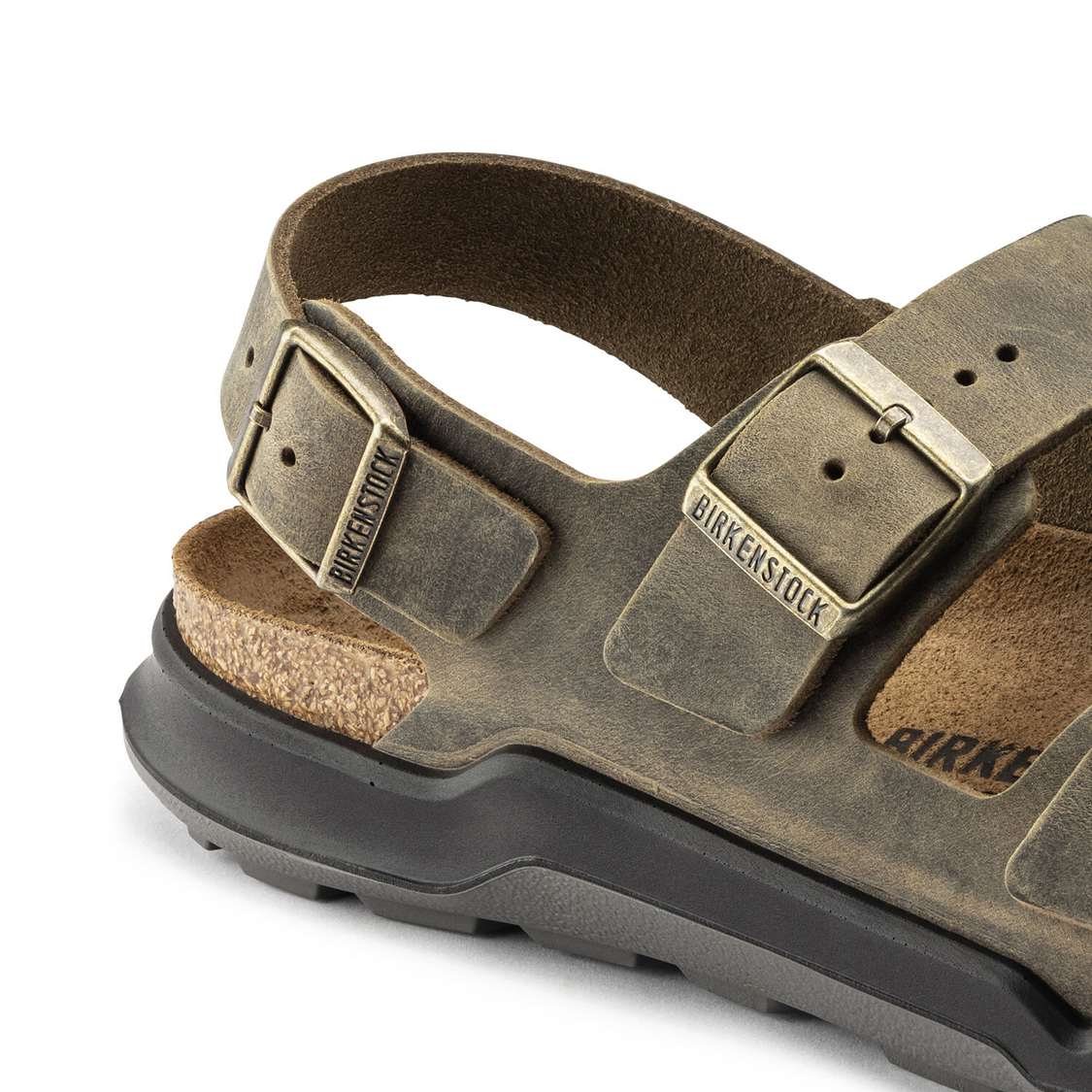 Birkenstock Milano Cross Town Oiled Leather Two Strap Sandals Khaki | paVDCbDgN6S