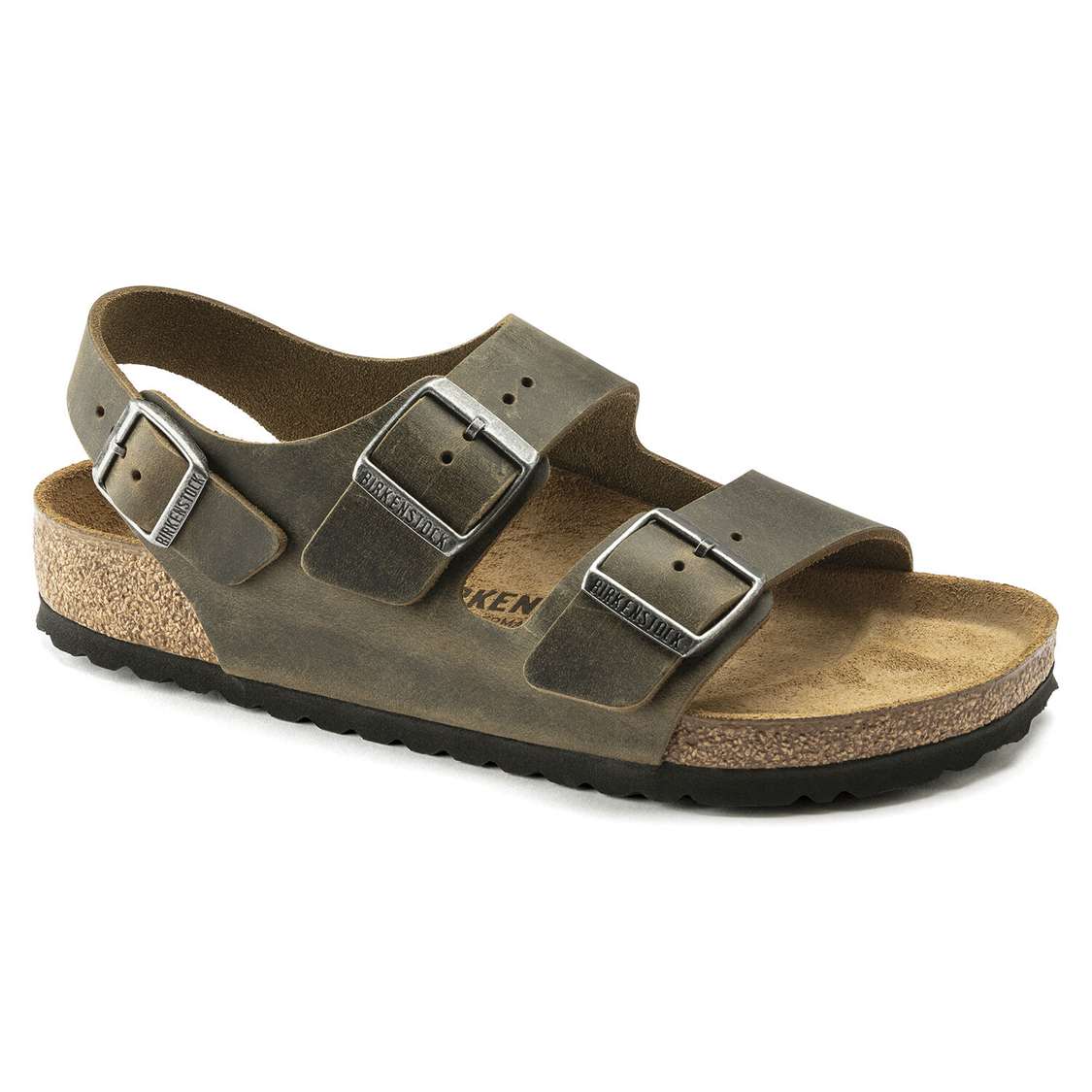 Birkenstock Milano Oiled Leather Back Strap Sandals Khaki | 7EqVtEOO6FF