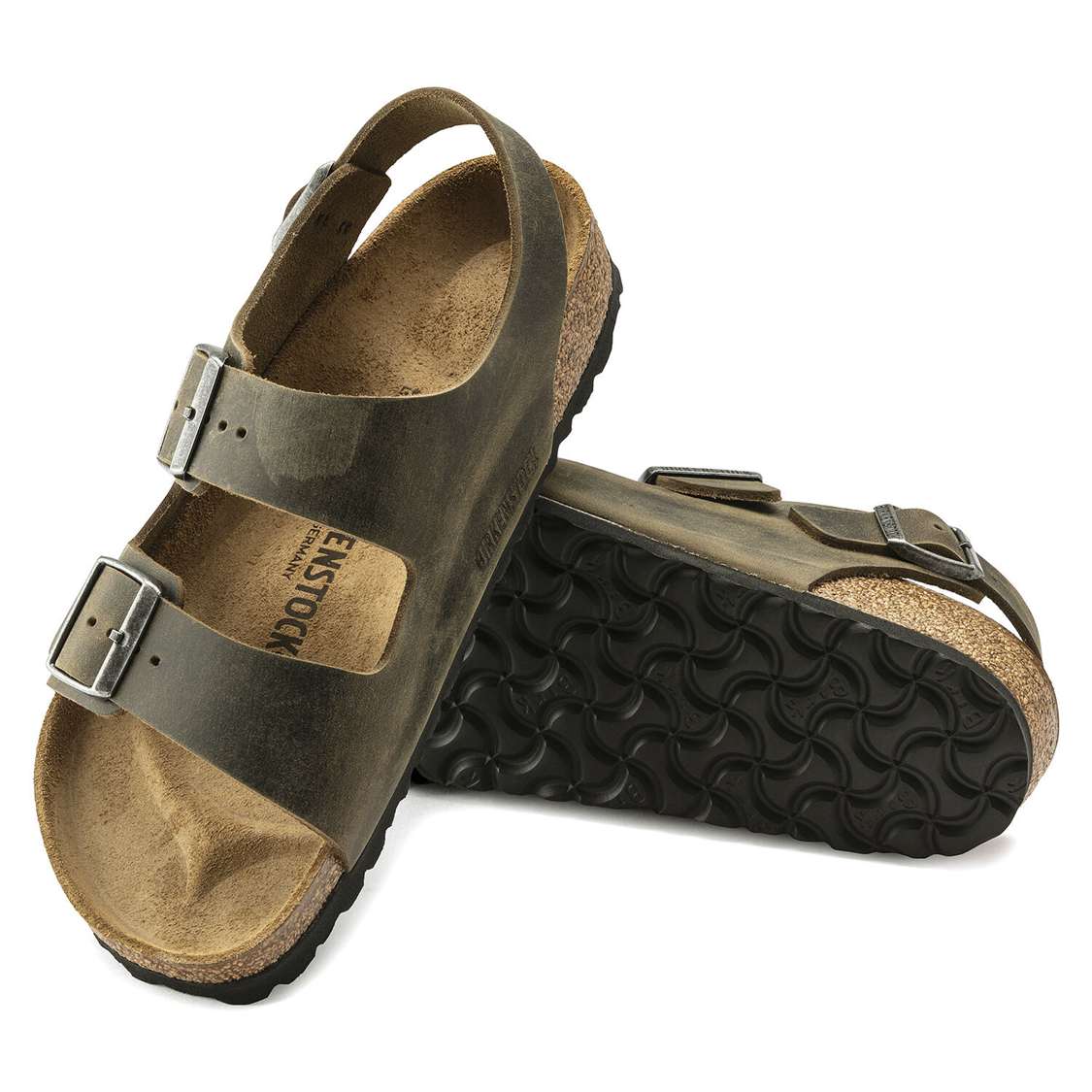 Birkenstock Milano Oiled Leather Two Strap Sandals Khaki | RnhNENH8hmi