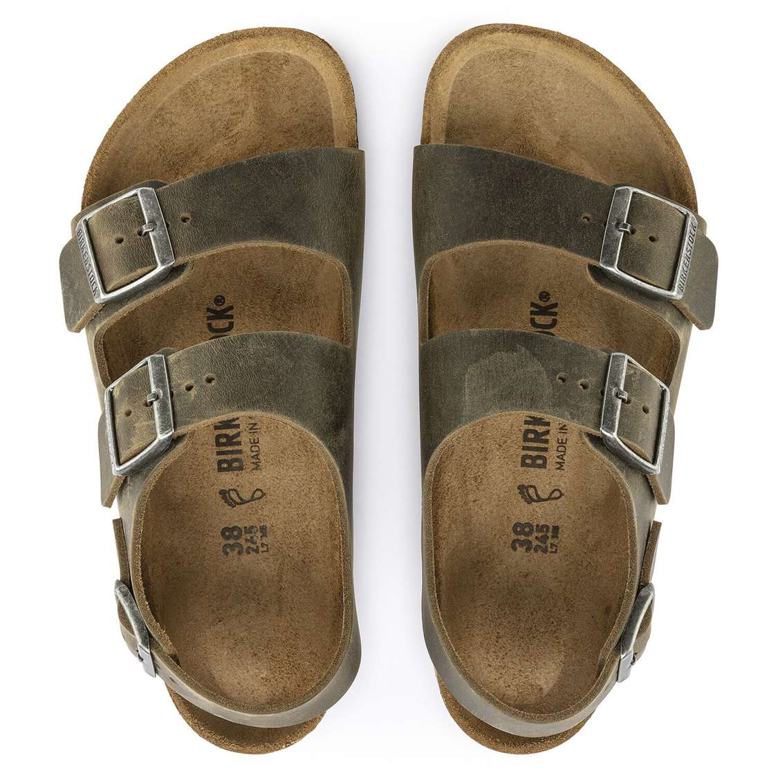 Birkenstock Milano Oiled Leather Two Strap Sandals Khaki | RnhNENH8hmi