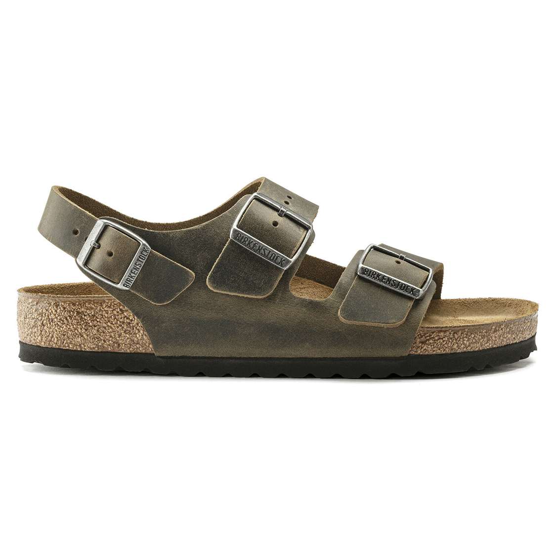 Birkenstock Milano Oiled Leather Two Strap Sandals Khaki | RnhNENH8hmi