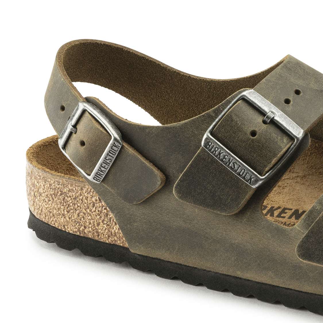 Birkenstock Milano Oiled Leather Two Strap Sandals Khaki | RnhNENH8hmi