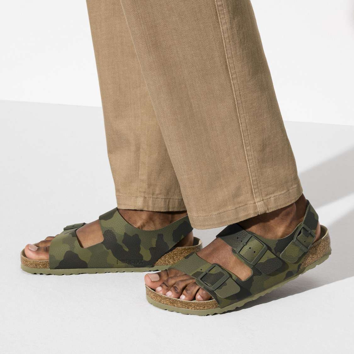 Birkenstock Milano Soft Footbed Birko-Flor Two Strap Sandals Camo Green | 6vMPOIFQ71h