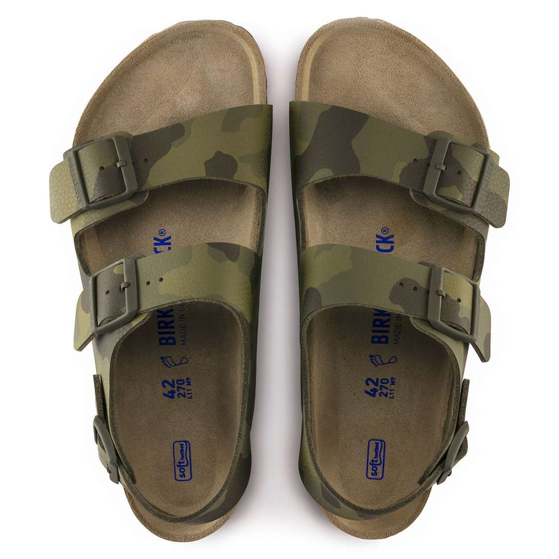 Birkenstock Milano Soft Footbed Birko-Flor Two Strap Sandals Camo Green | 6vMPOIFQ71h