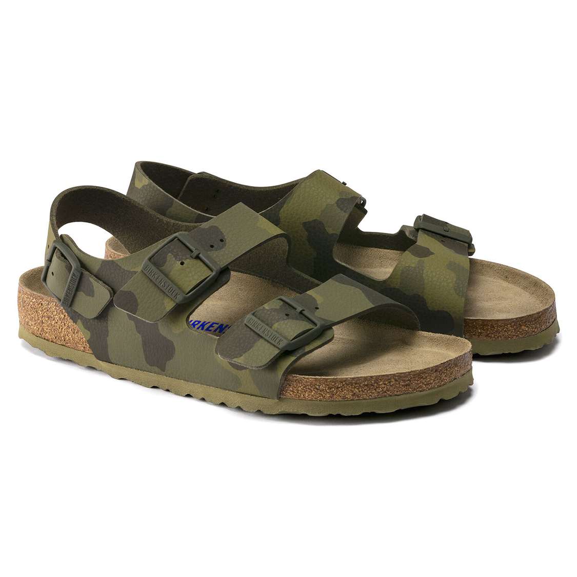 Birkenstock Milano Soft Footbed Birko-Flor Two Strap Sandals Camo Green | 6vMPOIFQ71h