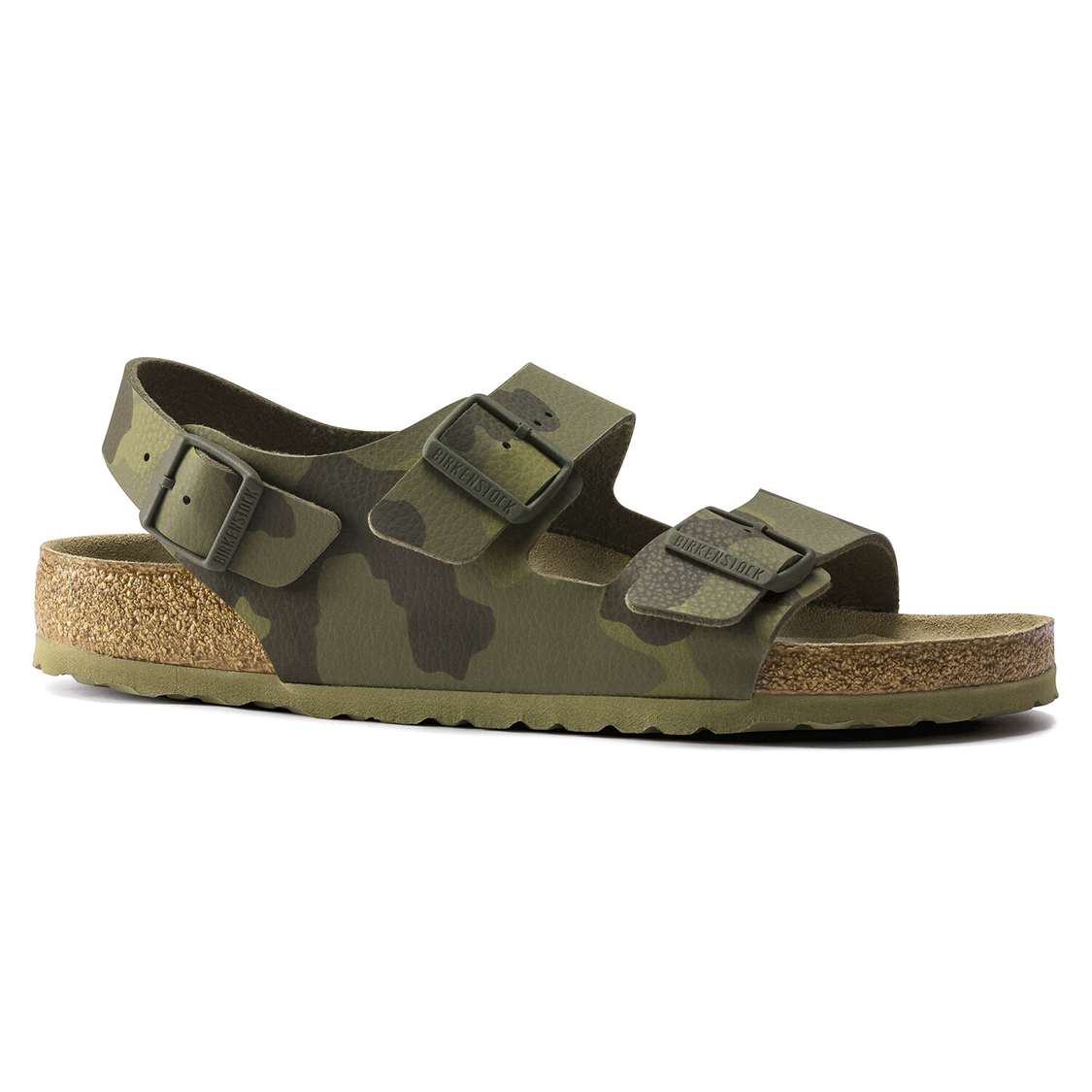 Birkenstock Milano Soft Footbed Birko-Flor Two Strap Sandals Camo Green | 6vMPOIFQ71h