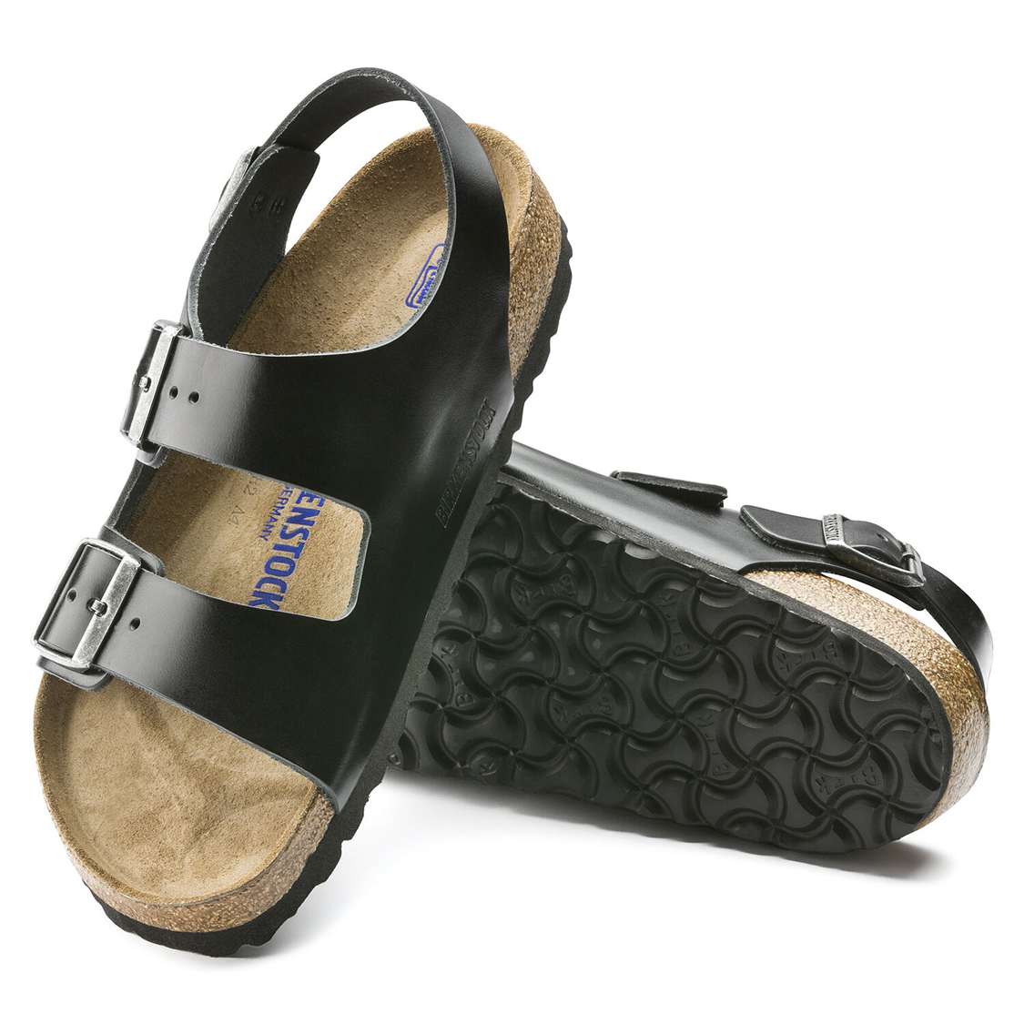 Birkenstock Milano Soft Footbed Smooth Leather Back Strap Sandals Black | 74ibMWj2c78