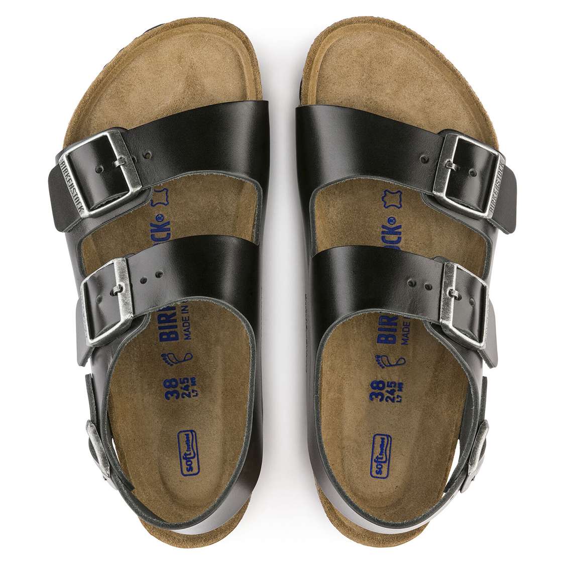 Birkenstock Milano Soft Footbed Smooth Leather Back Strap Sandals Black | 74ibMWj2c78