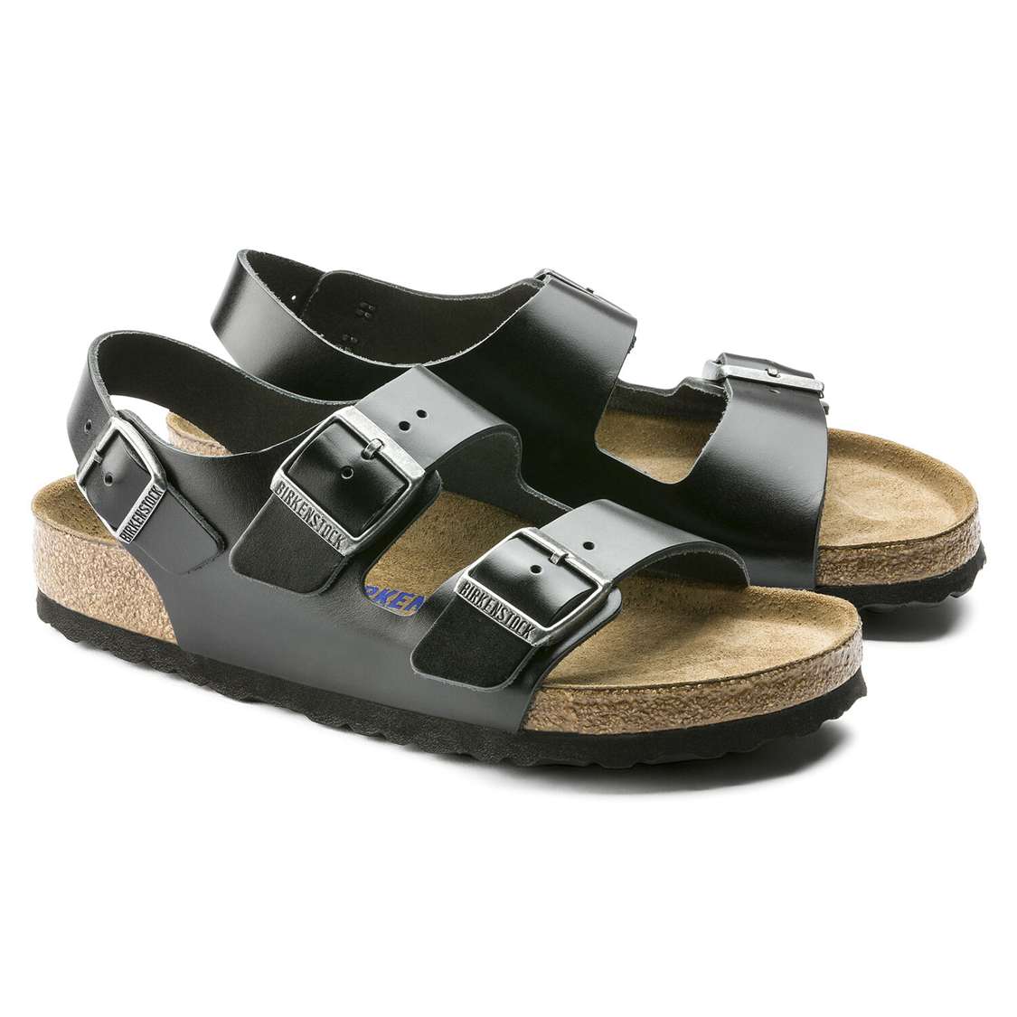 Birkenstock Milano Soft Footbed Smooth Leather Back Strap Sandals Black | 74ibMWj2c78