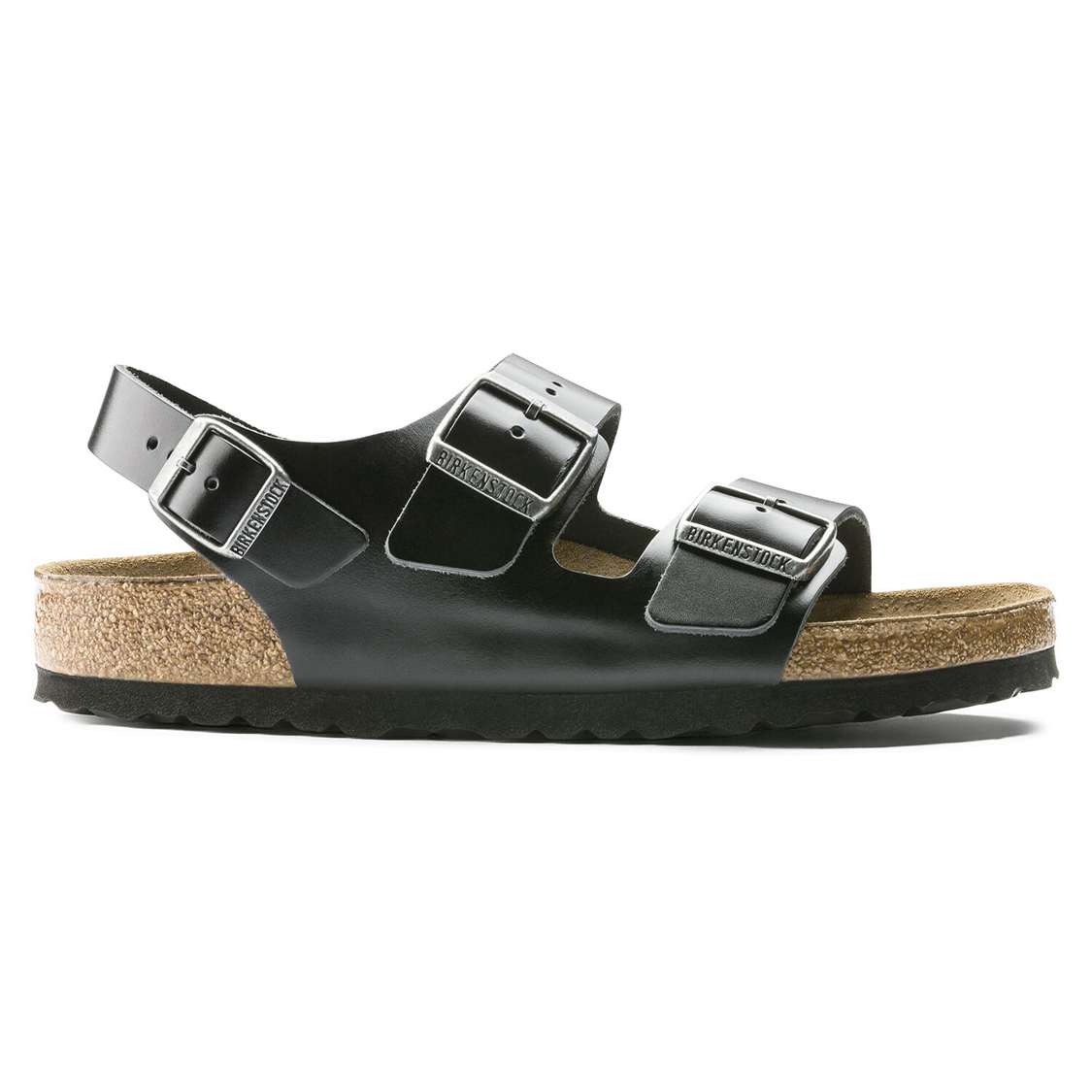 Birkenstock Milano Soft Footbed Smooth Leather Back Strap Sandals Black | 74ibMWj2c78