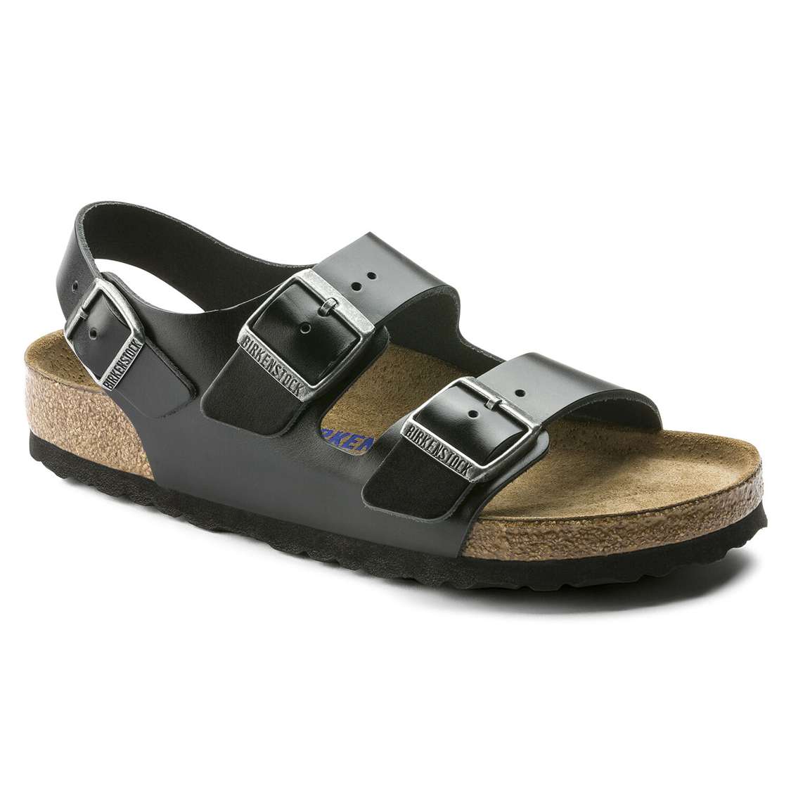 Birkenstock Milano Soft Footbed Smooth Leather Back Strap Sandals Black | 74ibMWj2c78