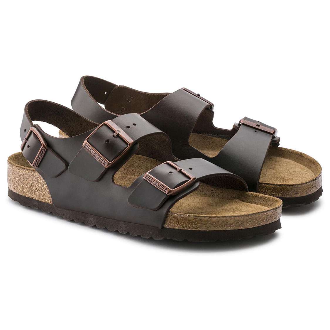 Birkenstock Milano Soft Footbed Smooth Leather Multi Strap Sandals Black | gImsUzNtf27