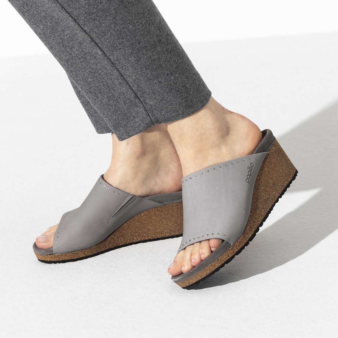 Birkenstock Namica Nubuck Leather Wedges Sandals Grey | tz45oVzxPCS