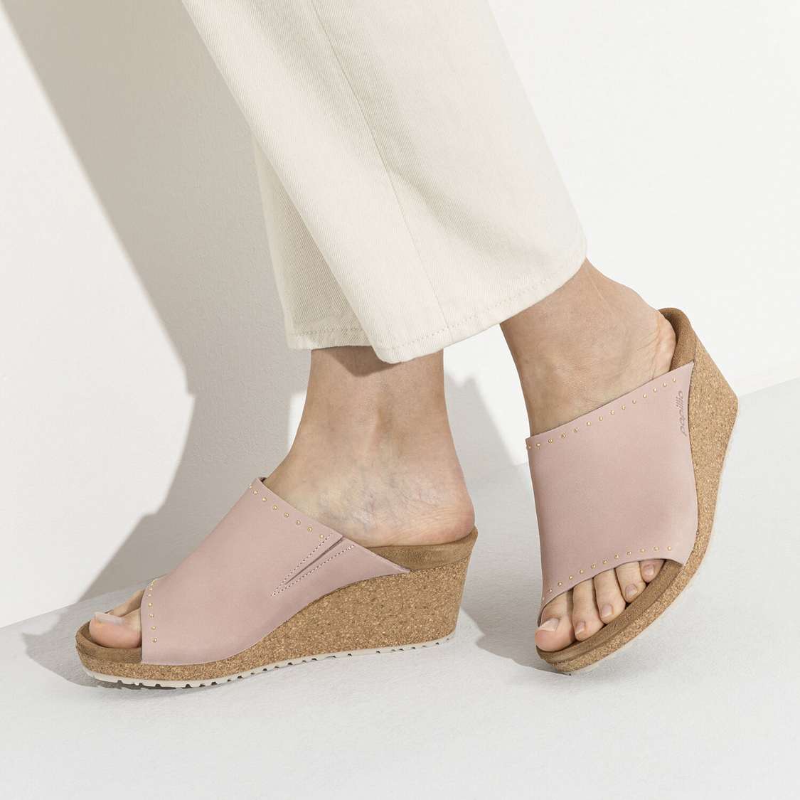 Birkenstock Namica Rivets Nubuck Leather Wedges Sandals Pink | RhudSWgPlrr