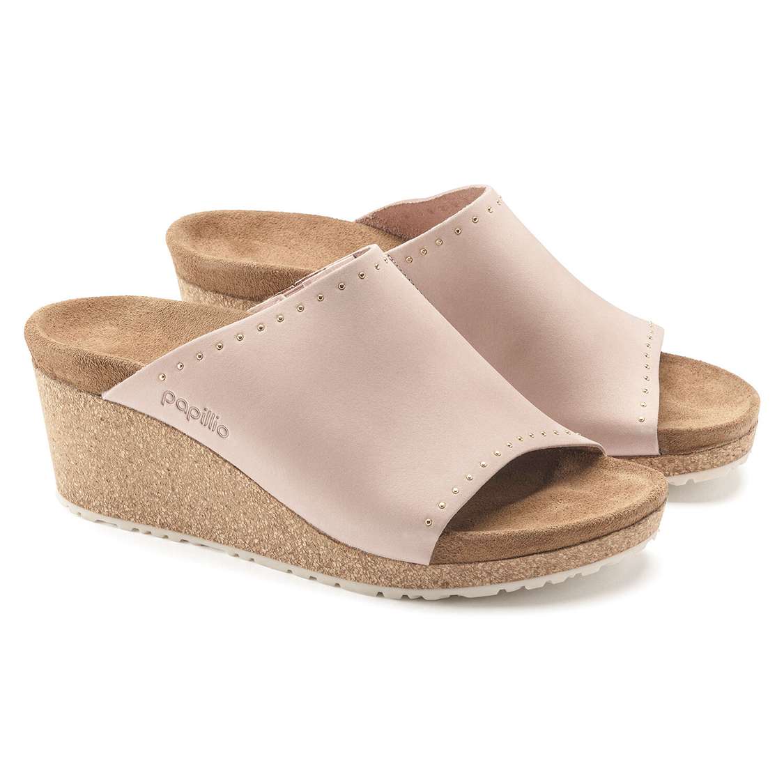 Birkenstock Namica Rivets Nubuck Leather Wedges Sandals Pink | RhudSWgPlrr