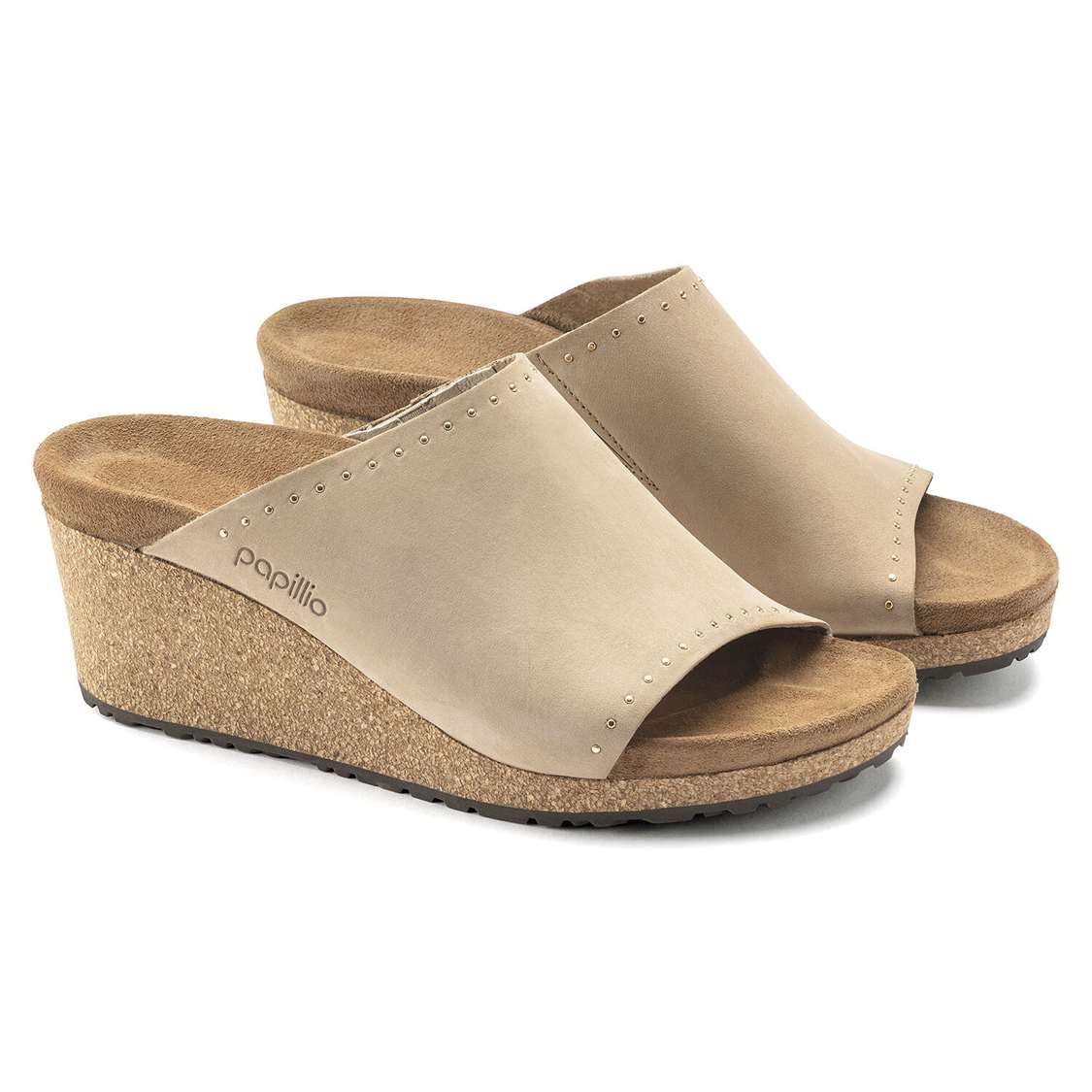 Birkenstock Namica Rivets Nubuck Leather Wedges Sandals Brown | eFUAk9Unwby