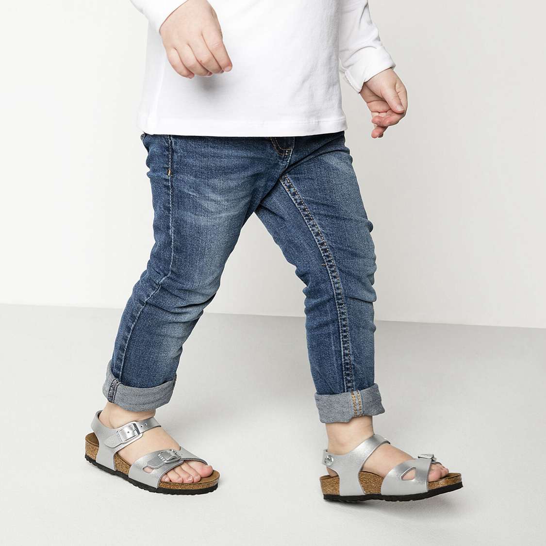 Birkenstock Rio Birko-Flor Boys Sandals Silver | E24pSoNW4TS