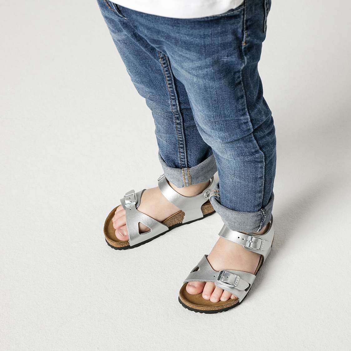 Birkenstock Rio Birko-Flor Boys Sandals Silver | E24pSoNW4TS