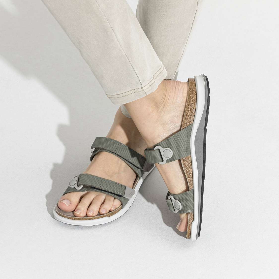 Birkenstock Sahara Birko-Flor Two Strap Sandals Khaki | x7rUqOgdBl1