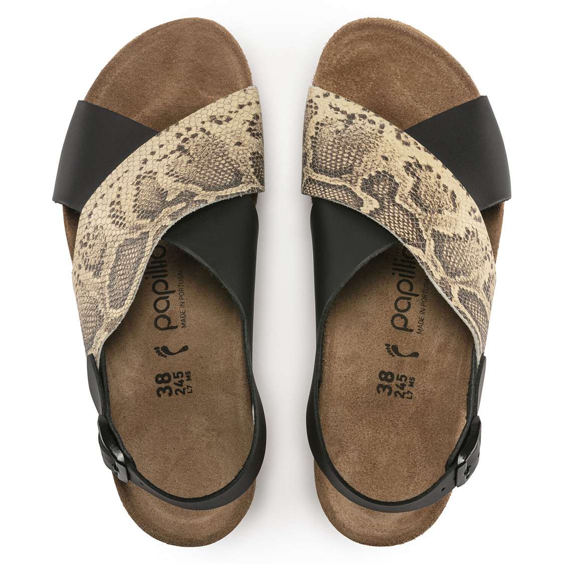 Birkenstock Samira Embossed Leather Two Strap Sandals Black / Snake Beige | 8AnMahfwnWk