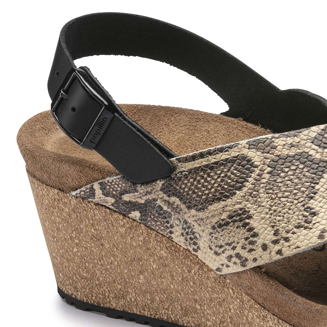 Birkenstock Samira Embossed Leather Wedges Sandals Black / Snake Beige | JfRJ66QJTxW