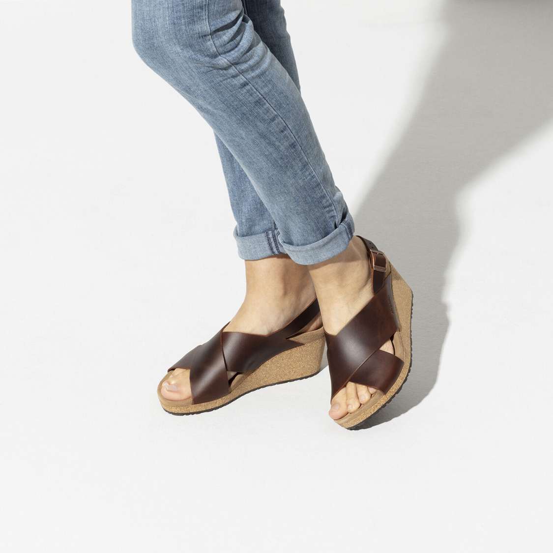 Birkenstock Samira Leather Wedges Sandals Brown | RqV26uRm9RZ