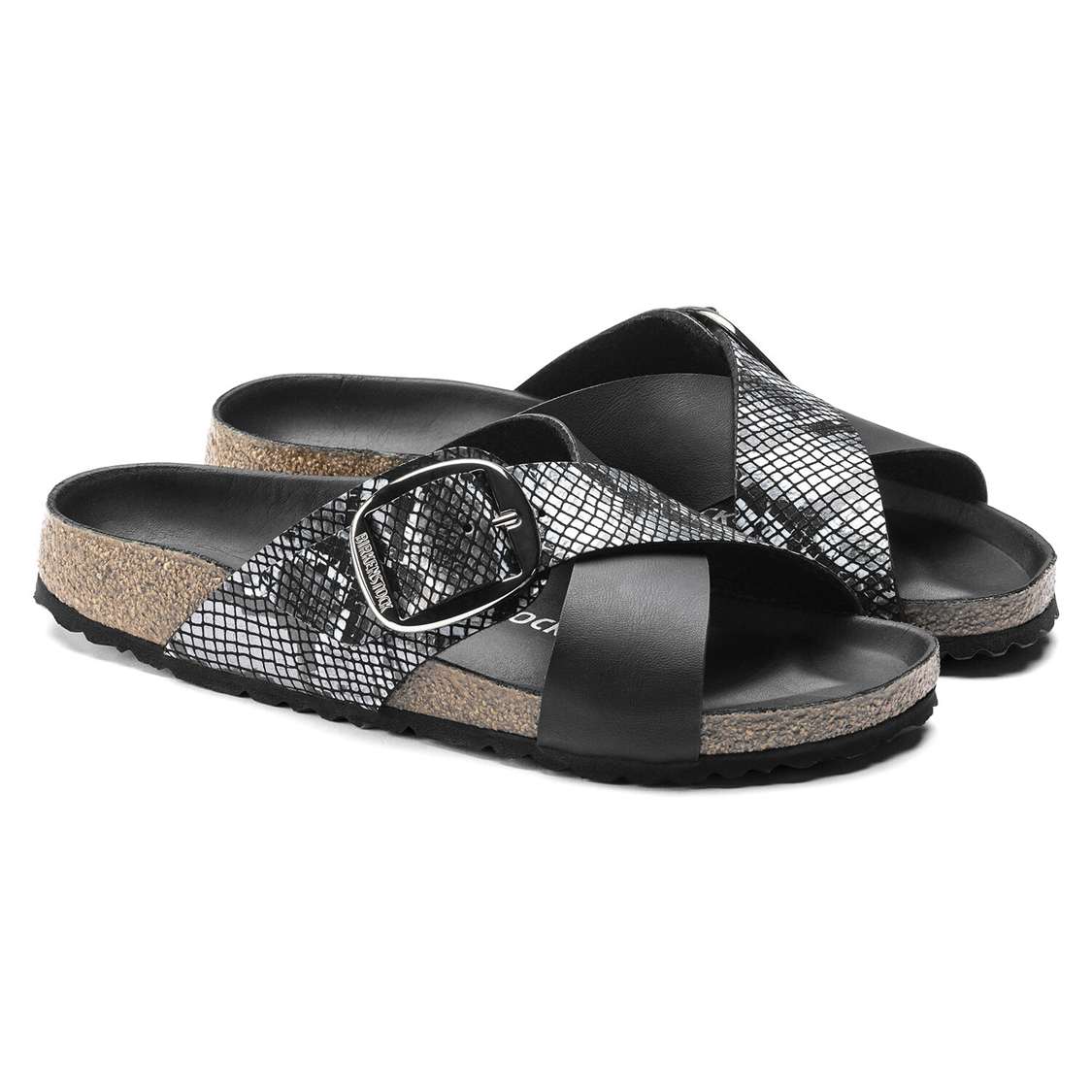 Birkenstock Siena Big Buckle Birko-Flor/Micro Fibre Two Strap Sandals Black | elT7Z8QH924