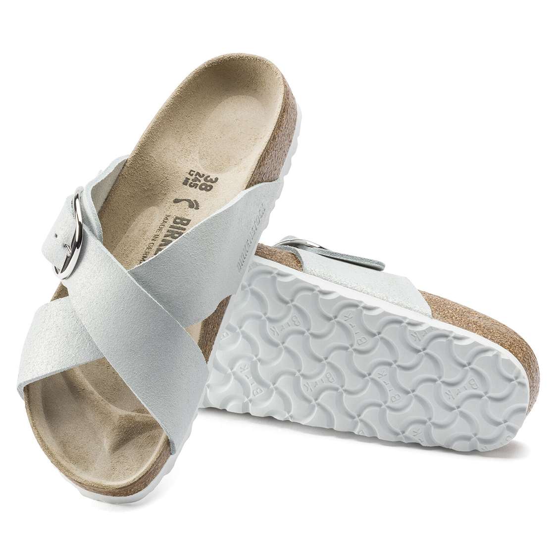 Birkenstock Siena Big Buckle Suede Leather Two Strap Sandals Wash White | BJUdiw1V93s