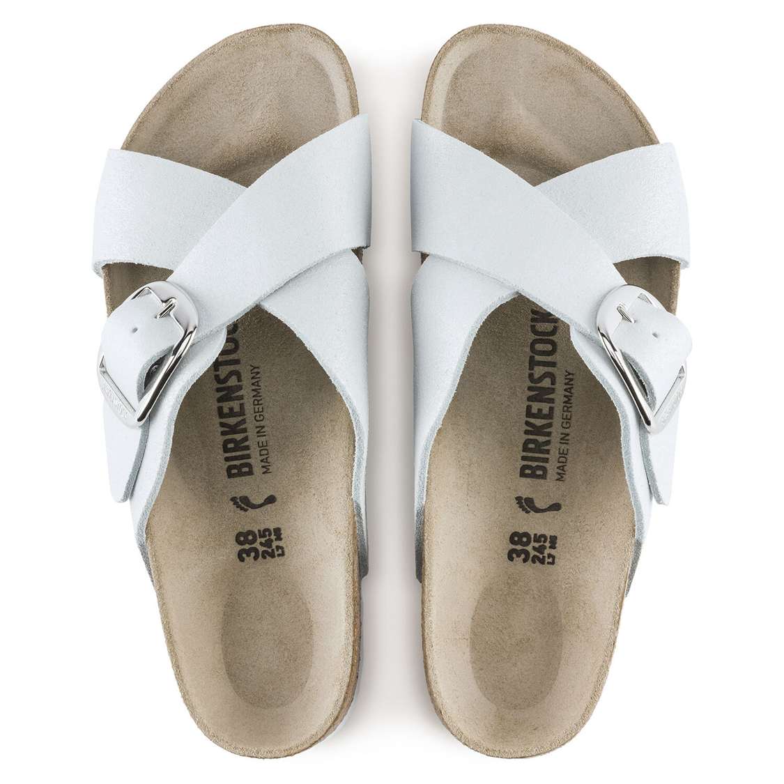 Birkenstock Siena Big Buckle Suede Leather Two Strap Sandals Wash White | BJUdiw1V93s