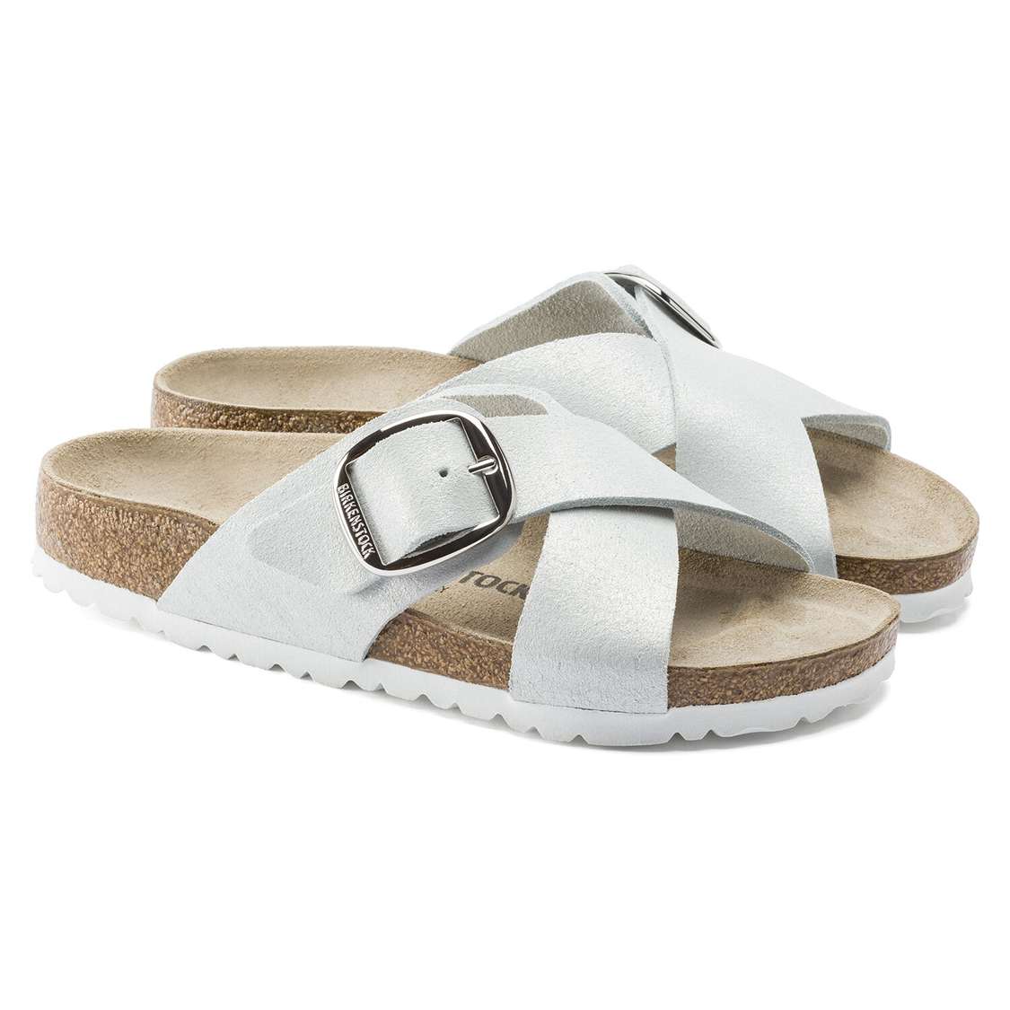 Birkenstock Siena Big Buckle Suede Leather Two Strap Sandals Wash White | BJUdiw1V93s