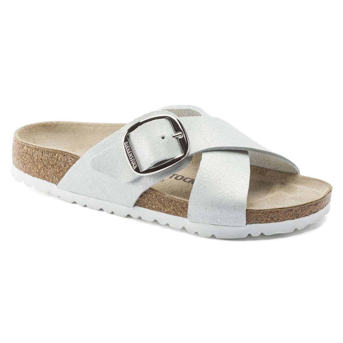 Birkenstock Siena Big Buckle Suede Leather Two Strap Sandals Wash White | BJUdiw1V93s