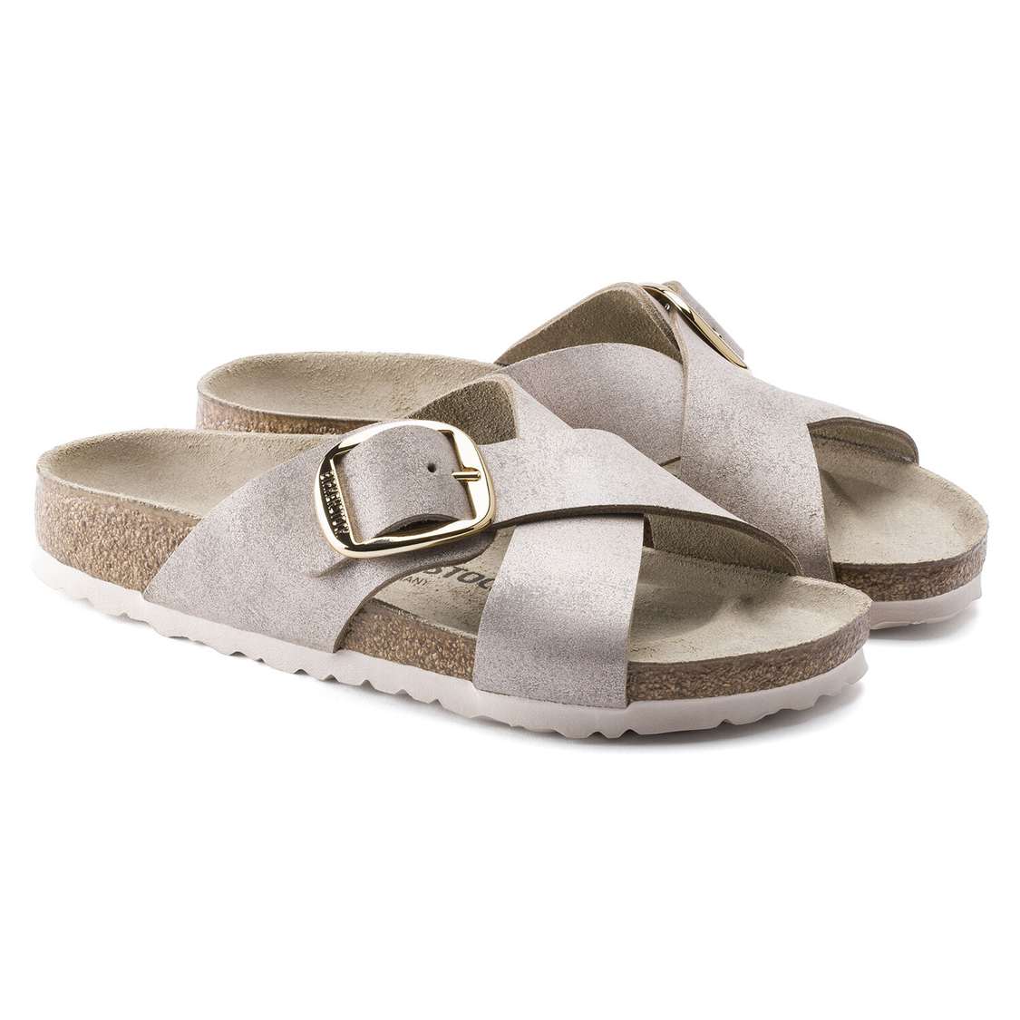 Birkenstock Siena Big Buckle Suede Leather Two Strap Sandals Wash Rose Gold | ftinZdZgUru