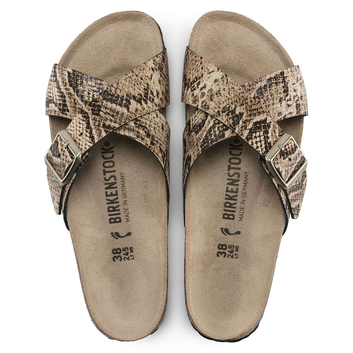 Birkenstock Siena Embossed Leather Two Strap Sandals Snake Beige | DlSAT2zwhZW