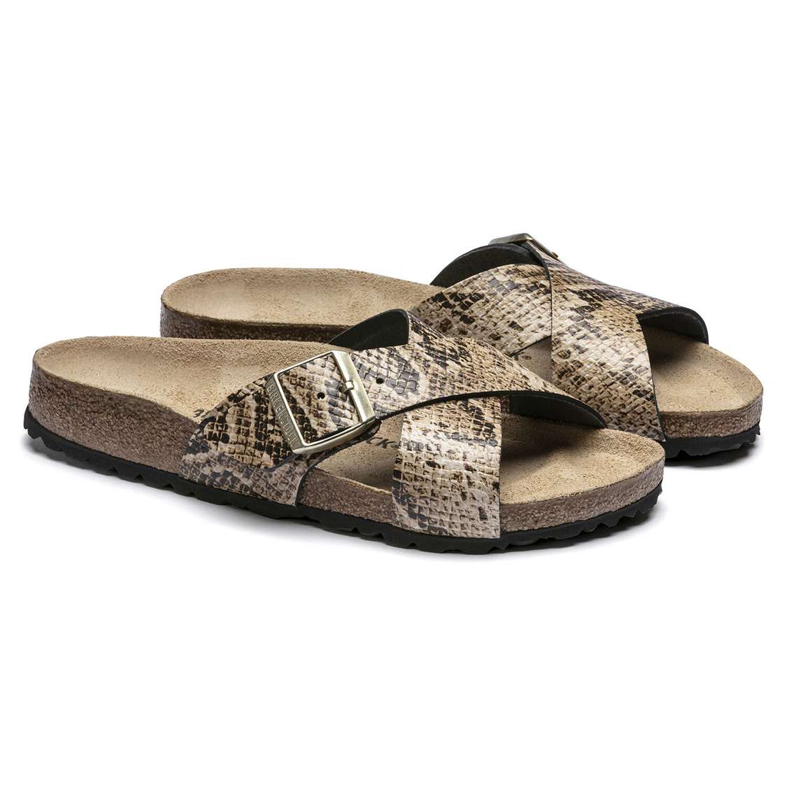 Birkenstock Siena Embossed Leather Two Strap Sandals Snake Beige | DlSAT2zwhZW