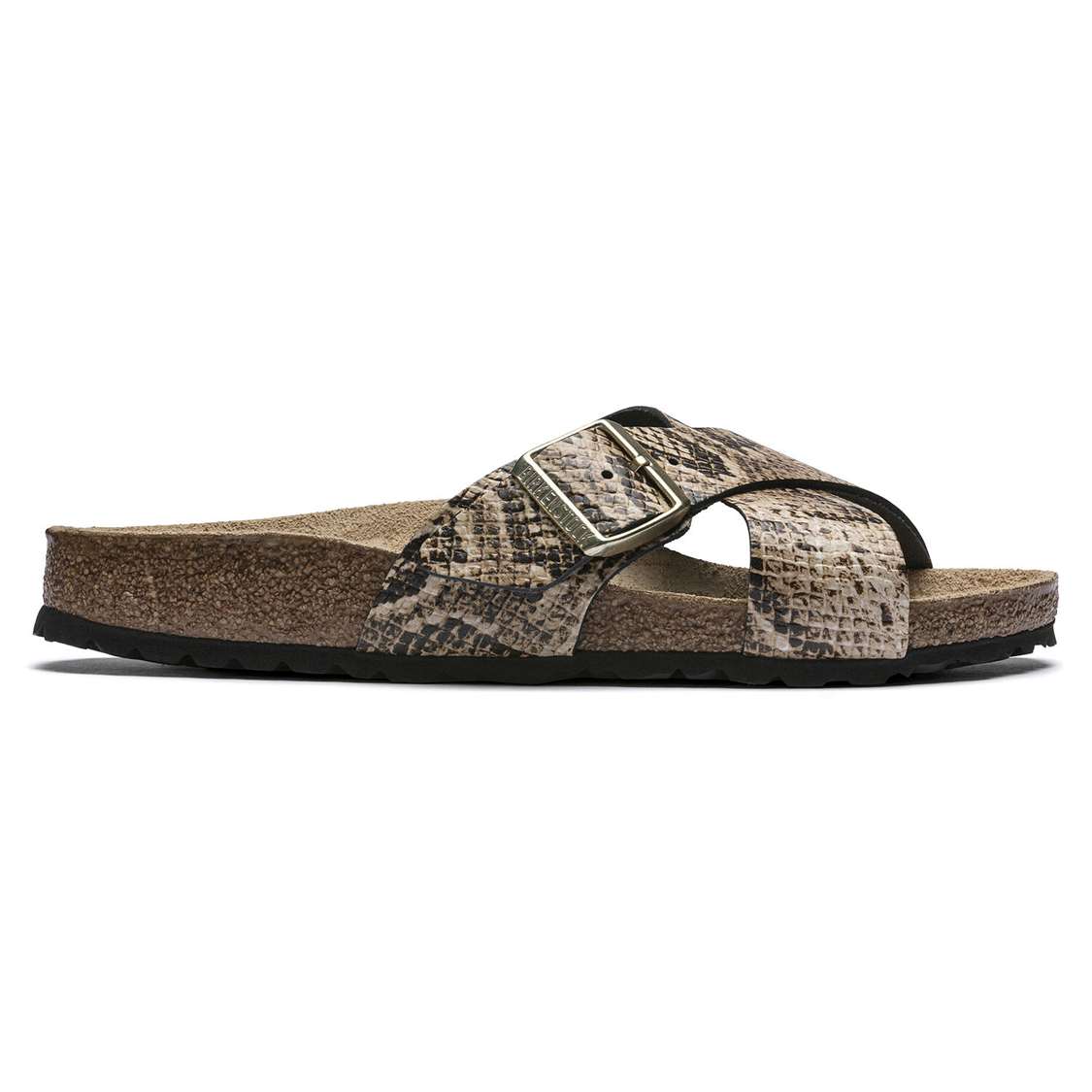 Birkenstock Siena Embossed Leather Two Strap Sandals Snake Beige | DlSAT2zwhZW