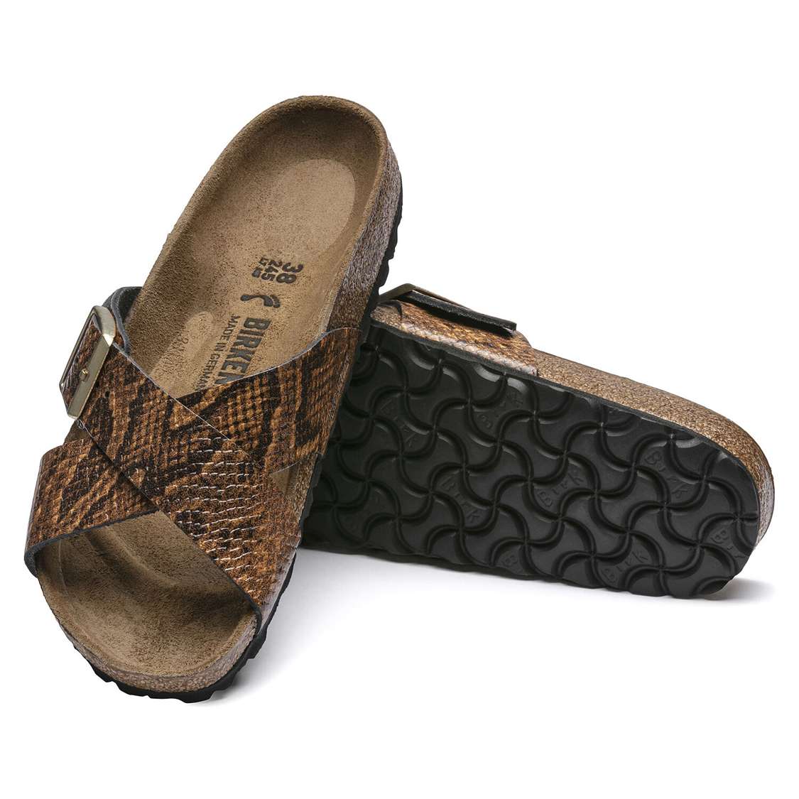 Birkenstock Siena Embossed Leather Two Strap Sandals Snake Brown | X671EWD1gwU