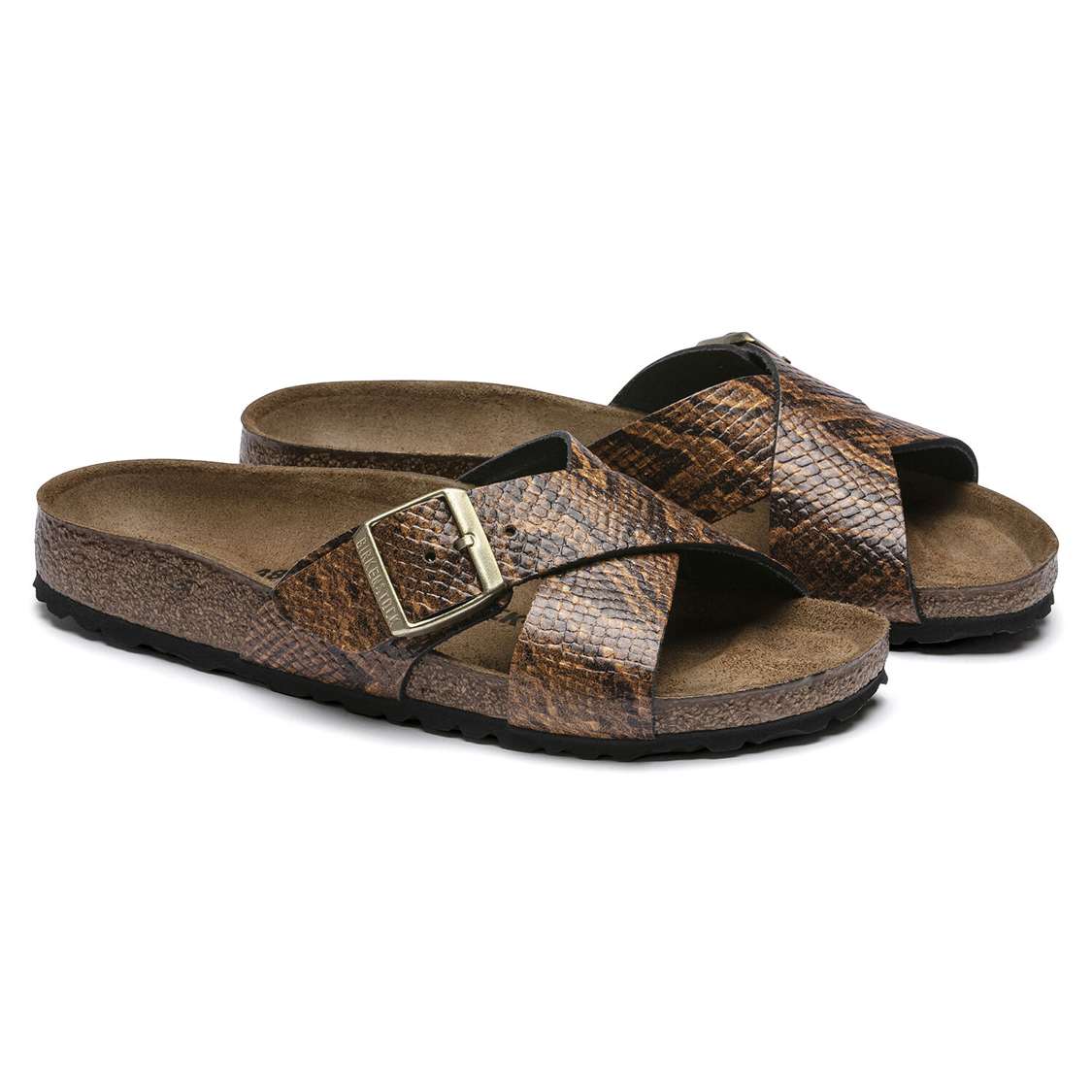 Birkenstock Siena Embossed Leather Two Strap Sandals Snake Brown | X671EWD1gwU